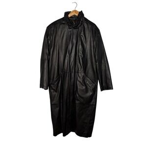Vintage I.O.U. Leather Matrix Trench Coat Black Oversized Korea Mens M